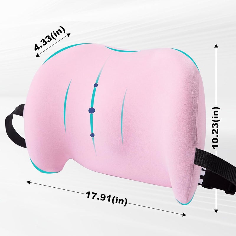BYMECOST Lumbar Support Pillow for Car, Memory Foam Car Seat Back Support Pillow for Driving, Back Cushion with Strap for Pain Relief, Ergonomic Back Cushion for Office Chair, Wheelchair (Pink) - Image 2
